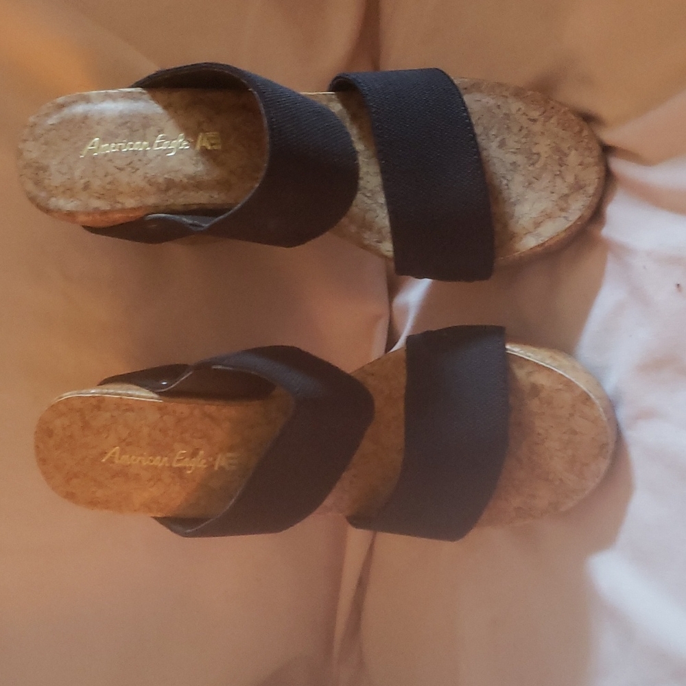Black & cork wedge sandals.